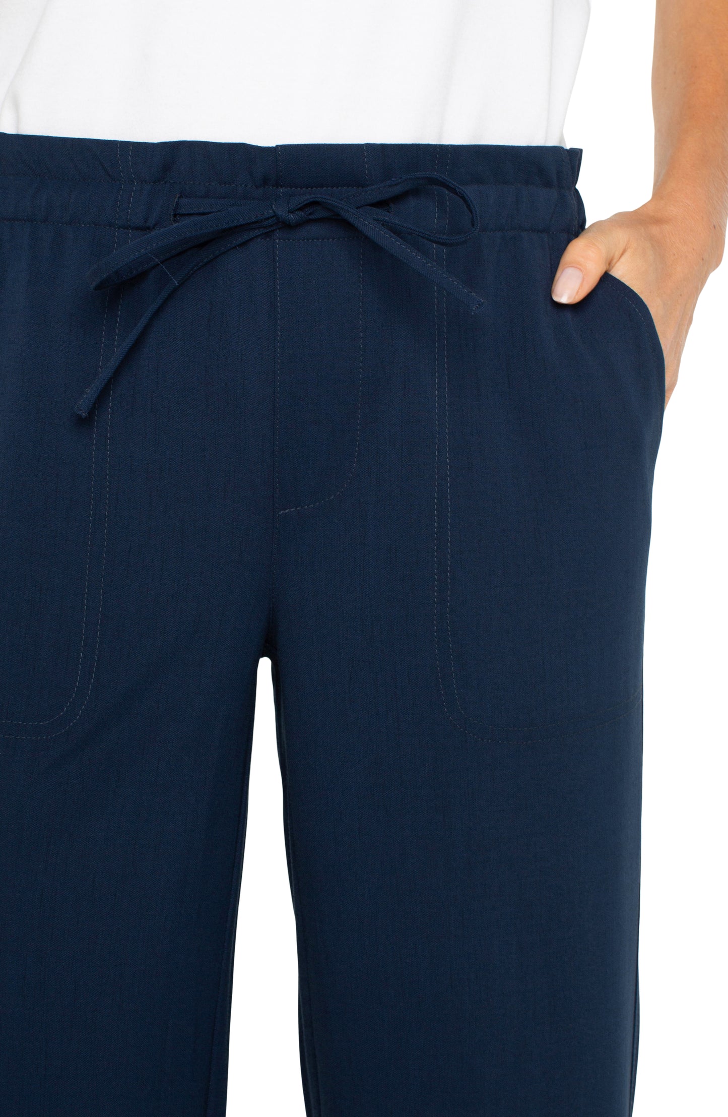 Navy Pull on tie waist pant