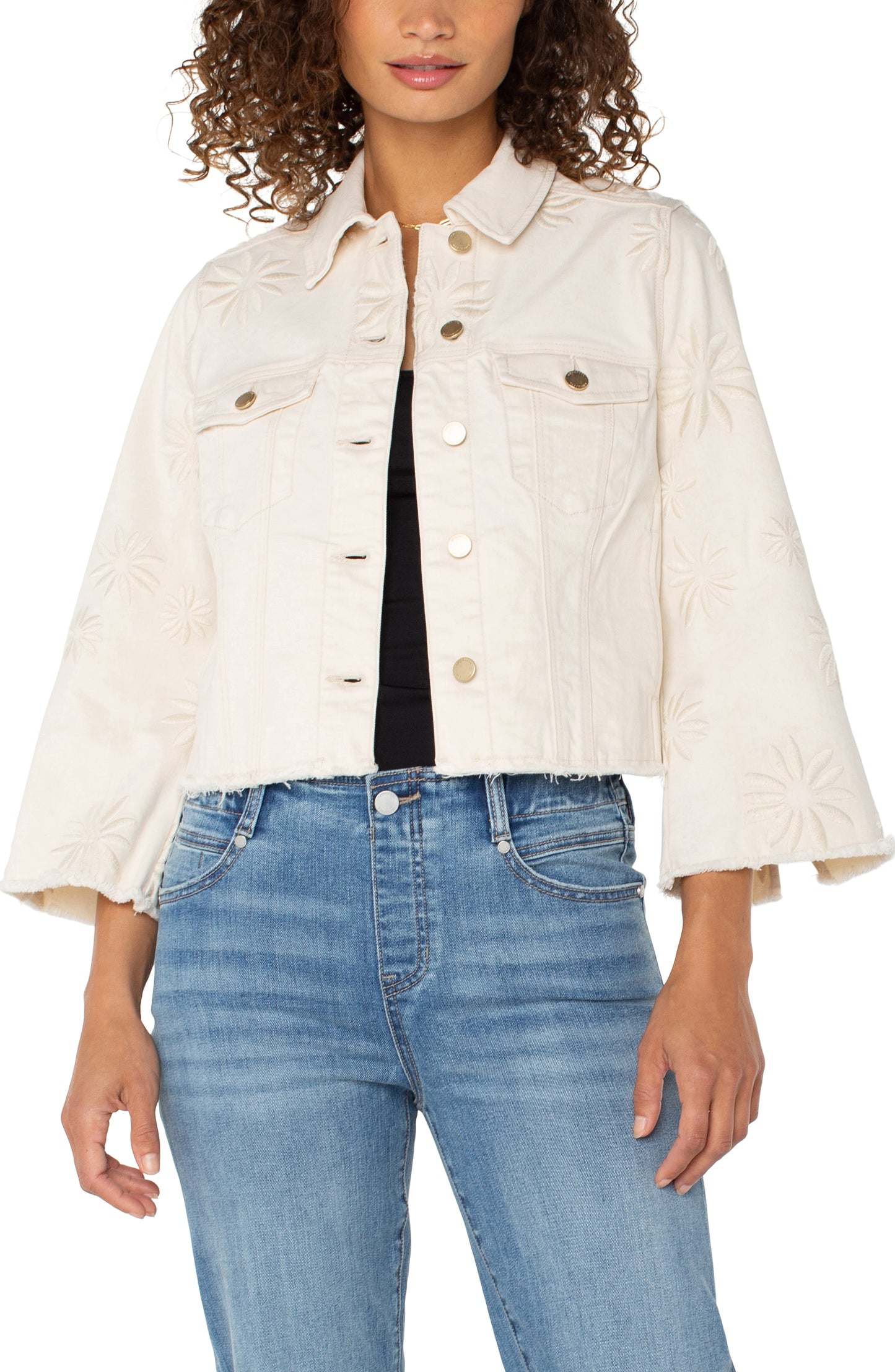 Jacket with fray hem and wide sleeves