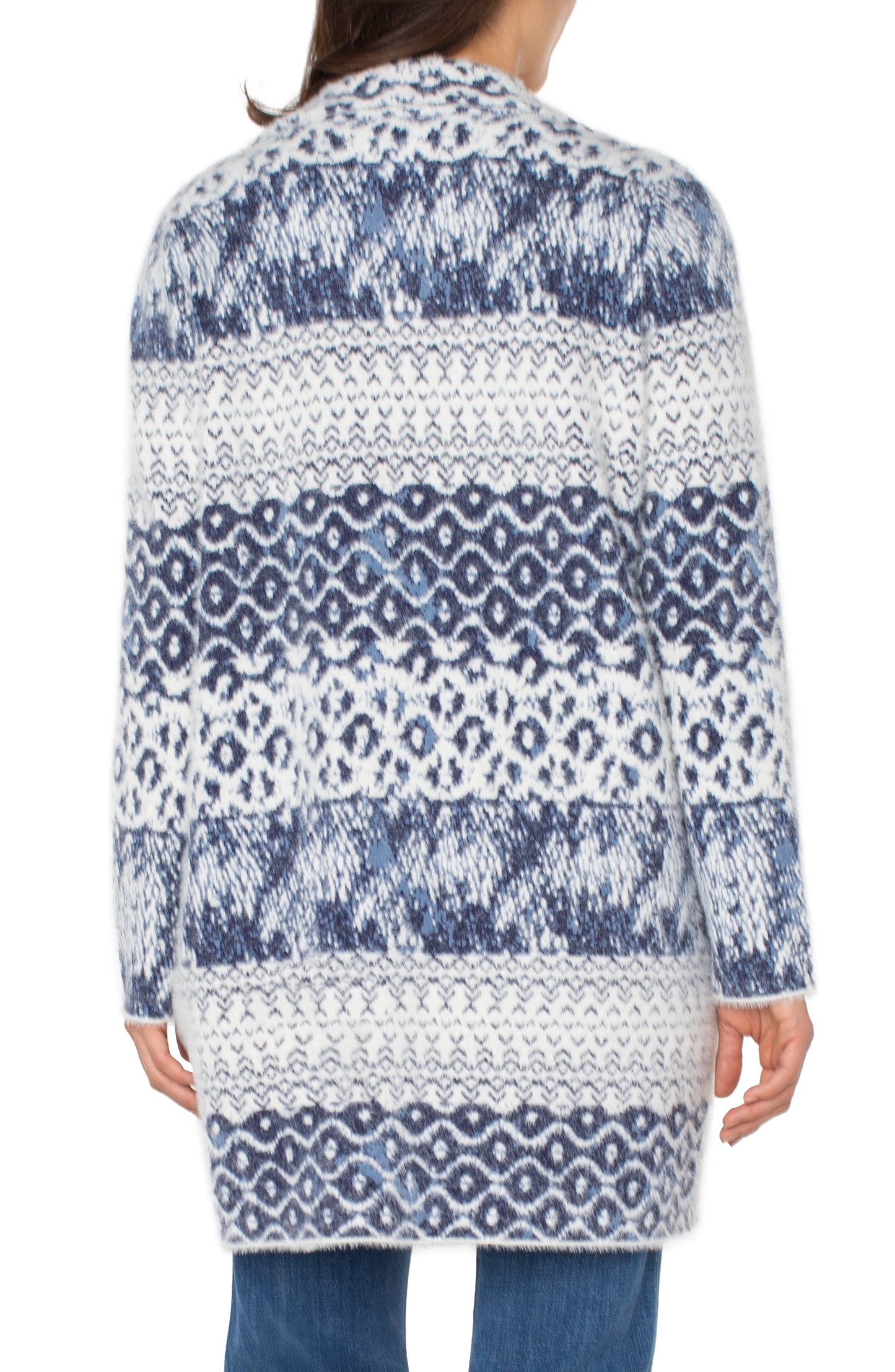 Blue and White Open Front Sweater
