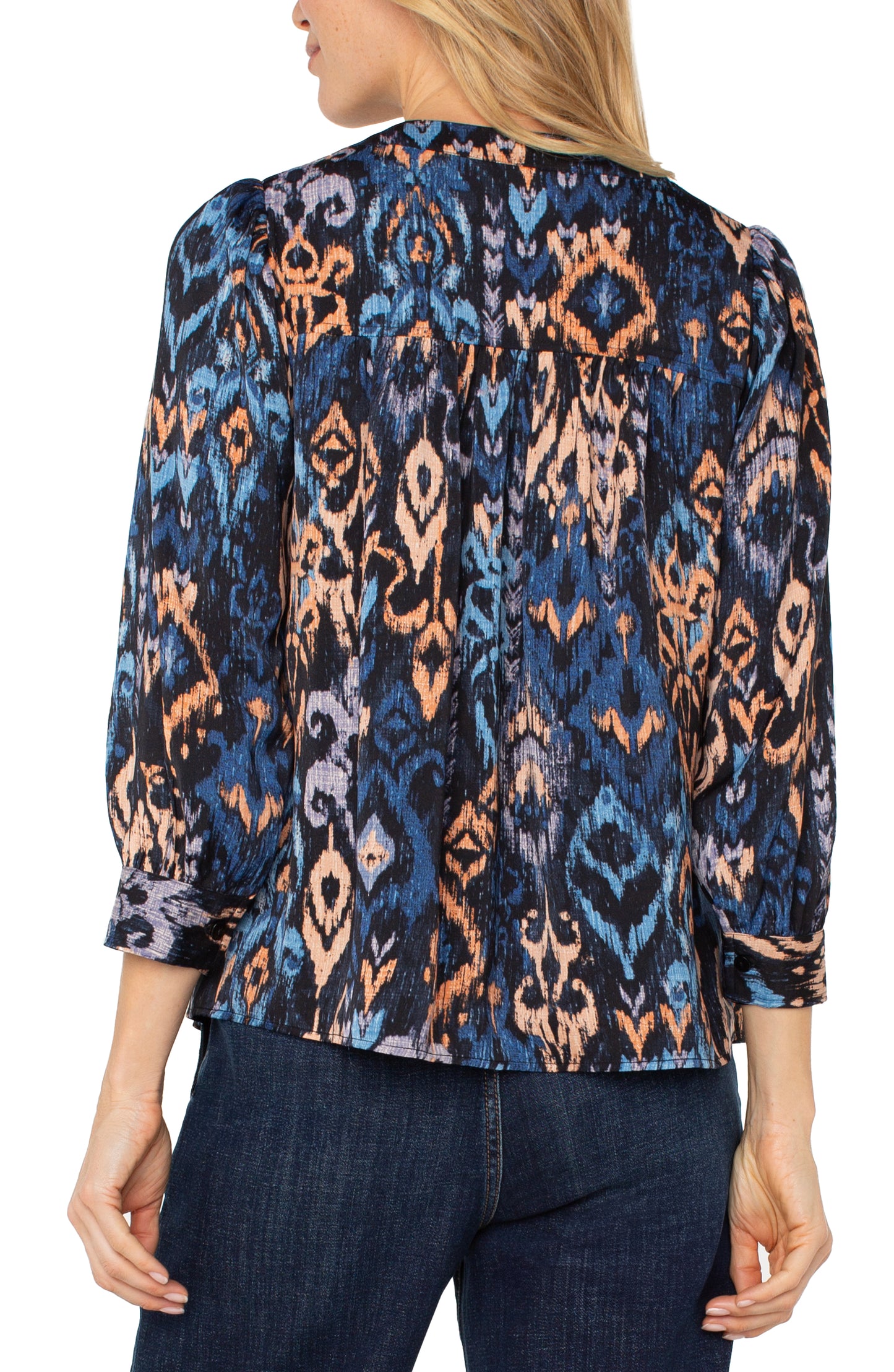Blue Ikat 3/4 sleeve neck blouse