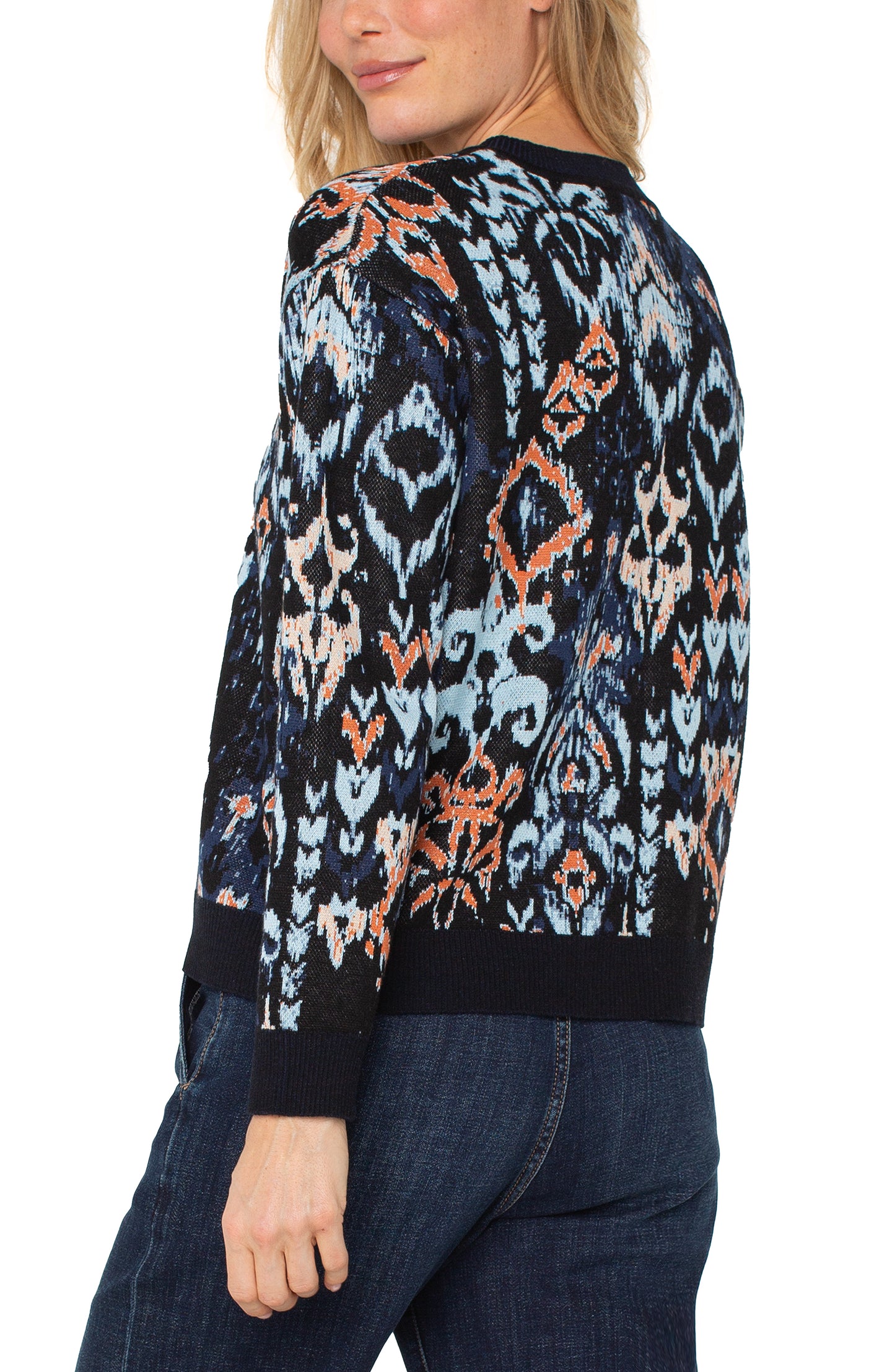 Crew Neck Dropped Shoulder Jacquard Sweater