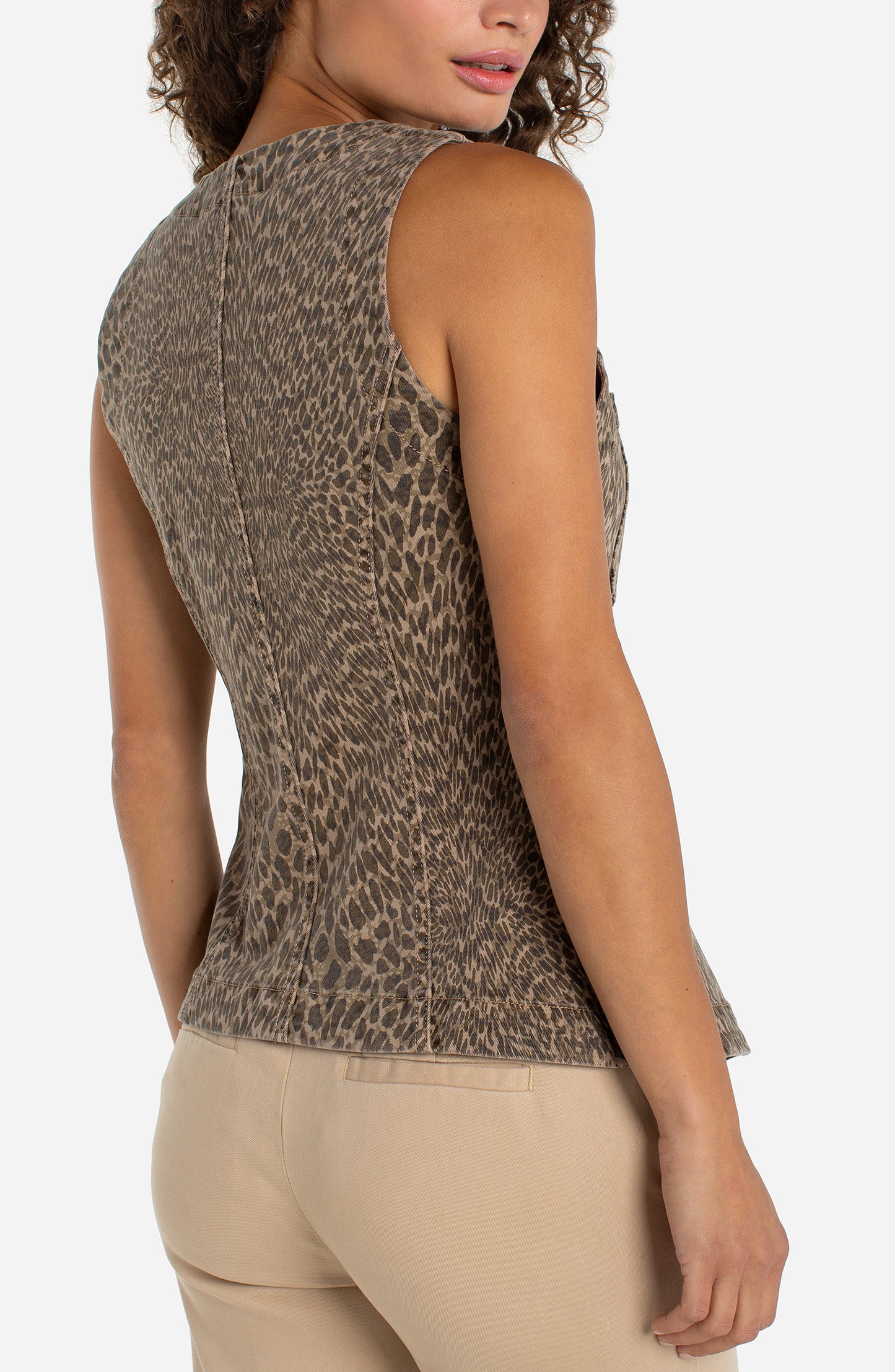 Leopard Crew Neck Split Front Vest