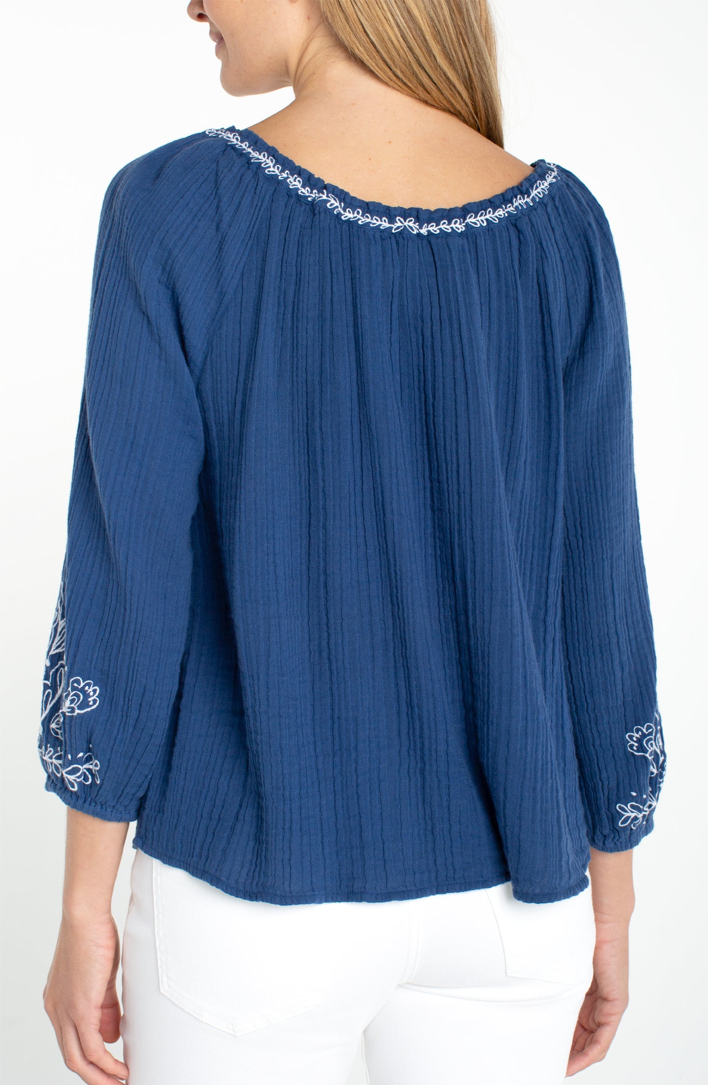 Blue and White 3/4 Sleeve Shirt