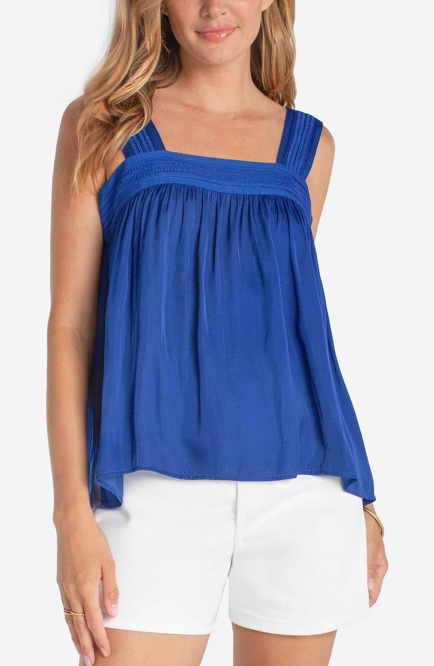Sleeveless Tank Top with Pintuck Straps