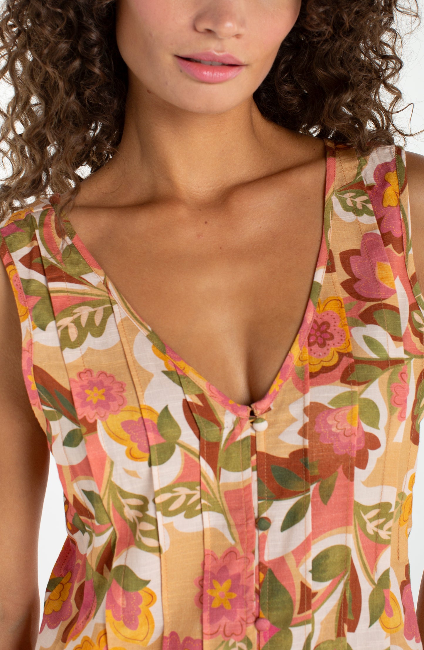 Floral Tank Top with Pintucks