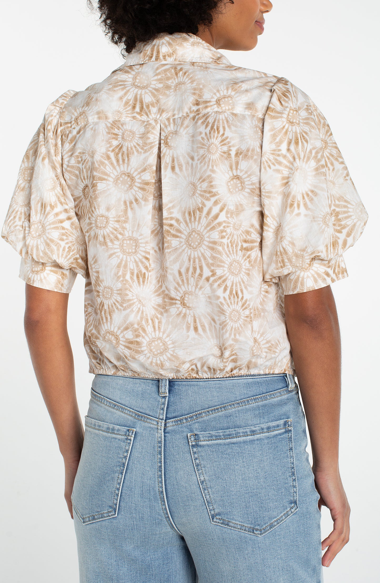 Puff Sleeve Button Front Twist Shirt