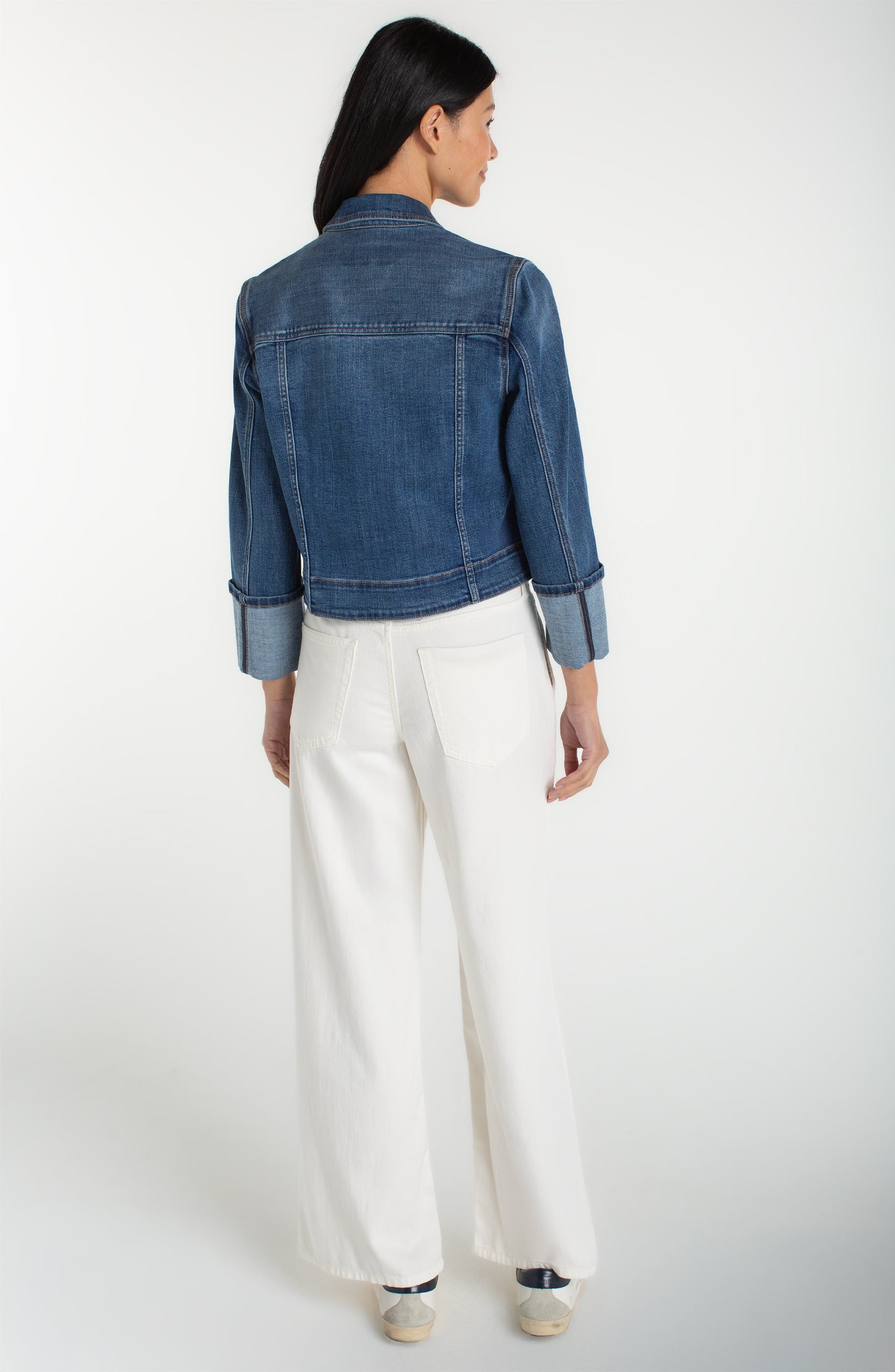 Bracelet length high cuff trucker jacket