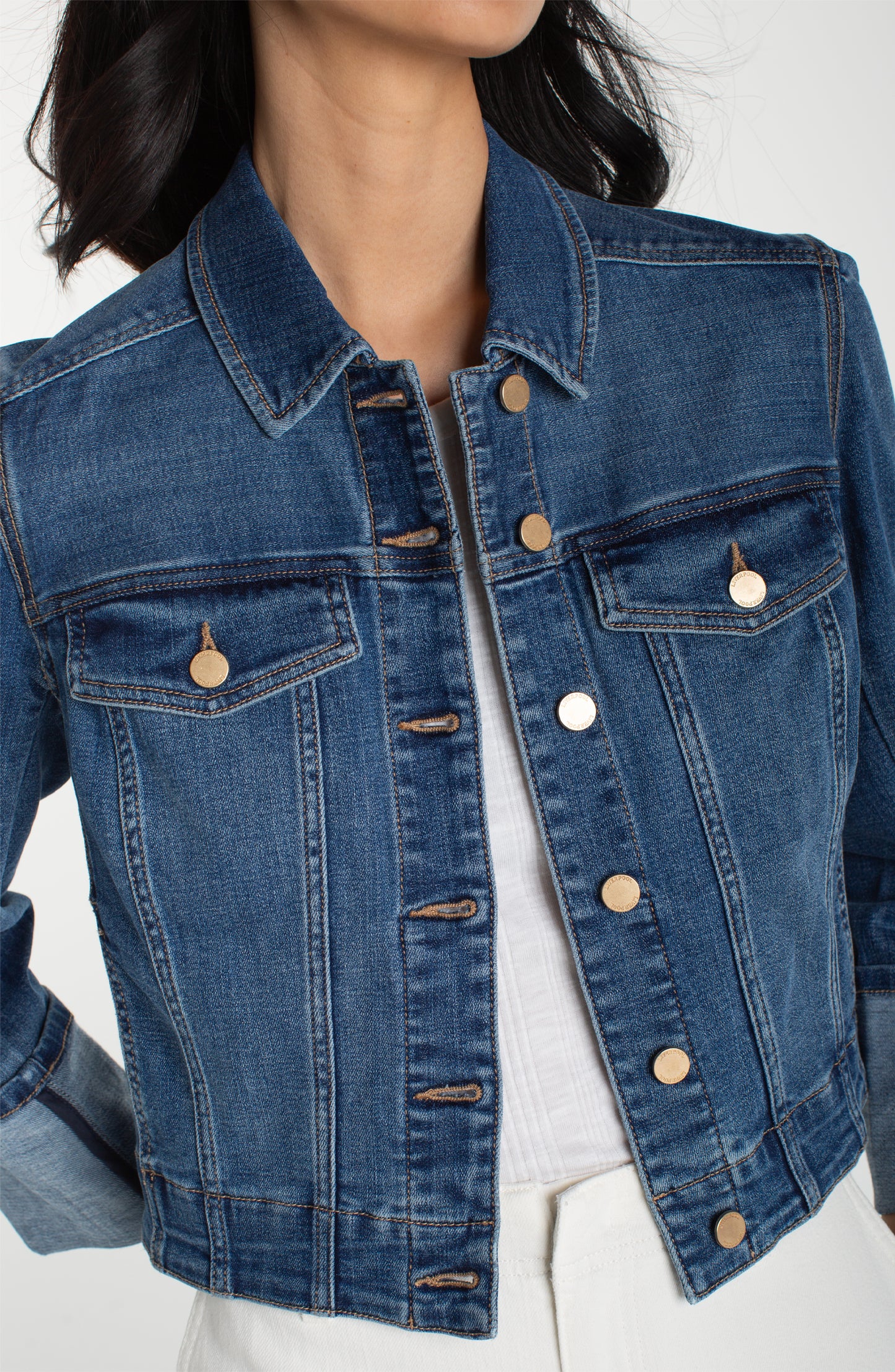 Bracelet length high cuff trucker jacket