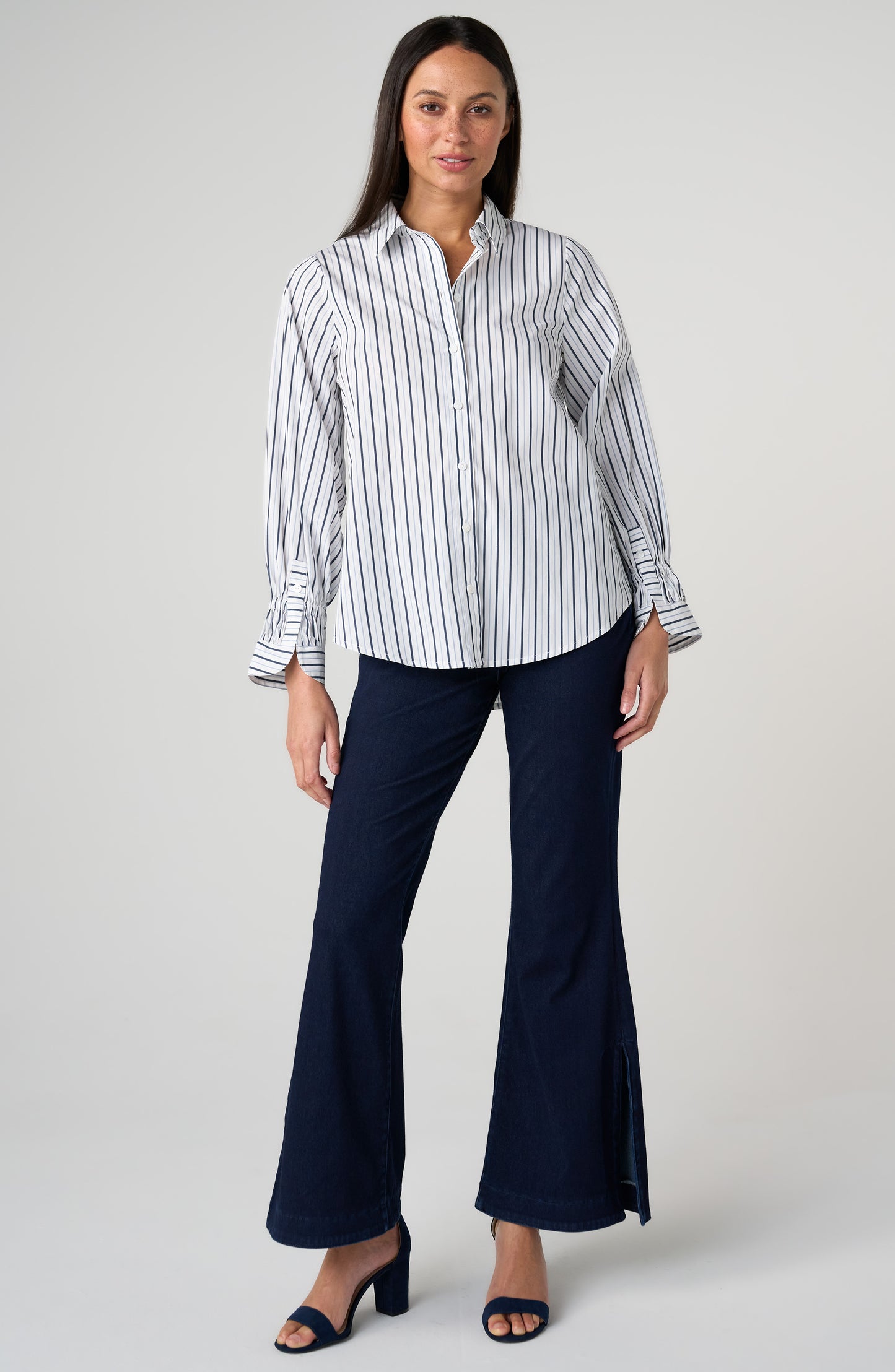 Adjustable Sleeve Button Front Top