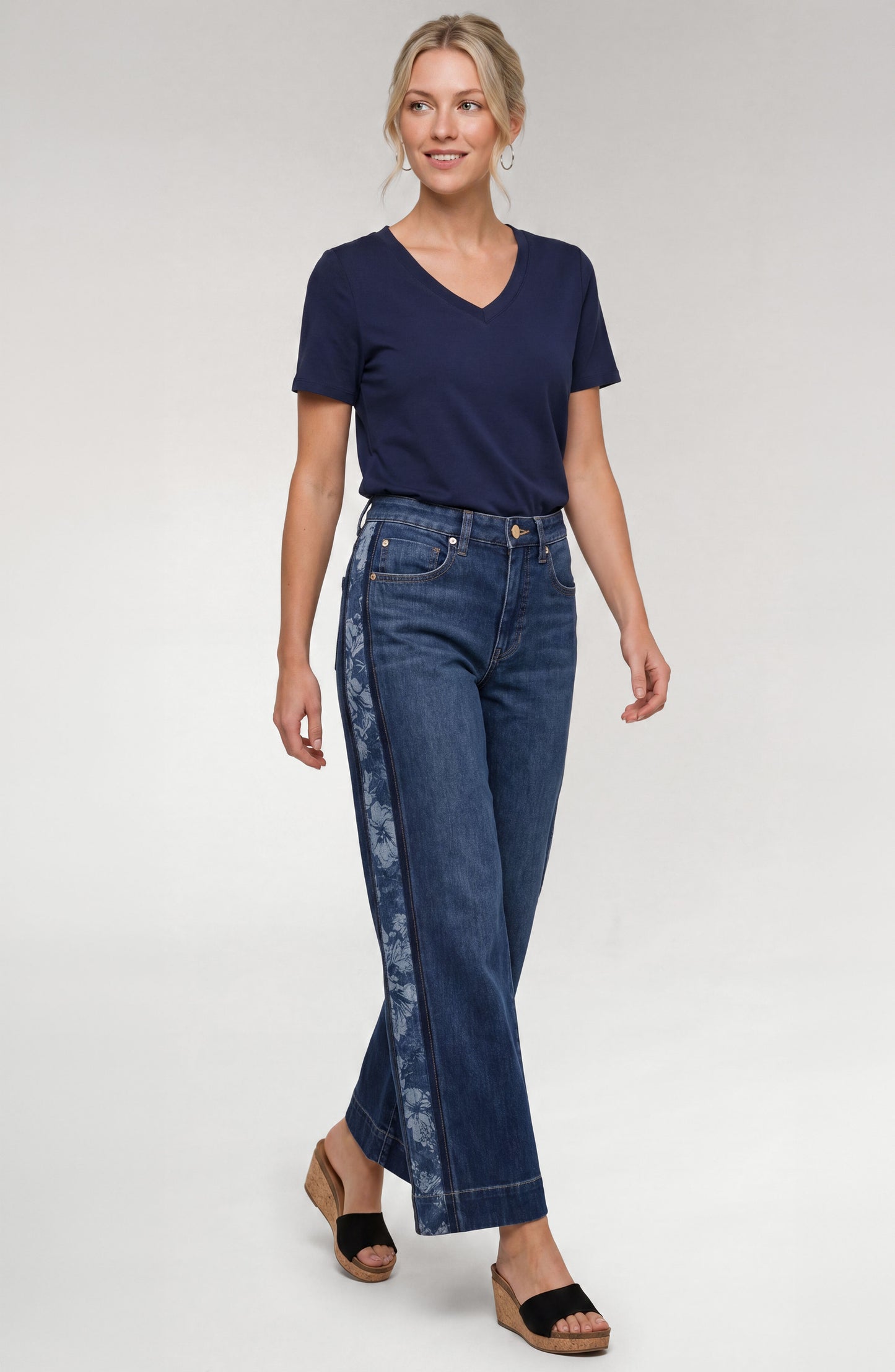 Jacquard Blocking Stride Wide Leg Jeans