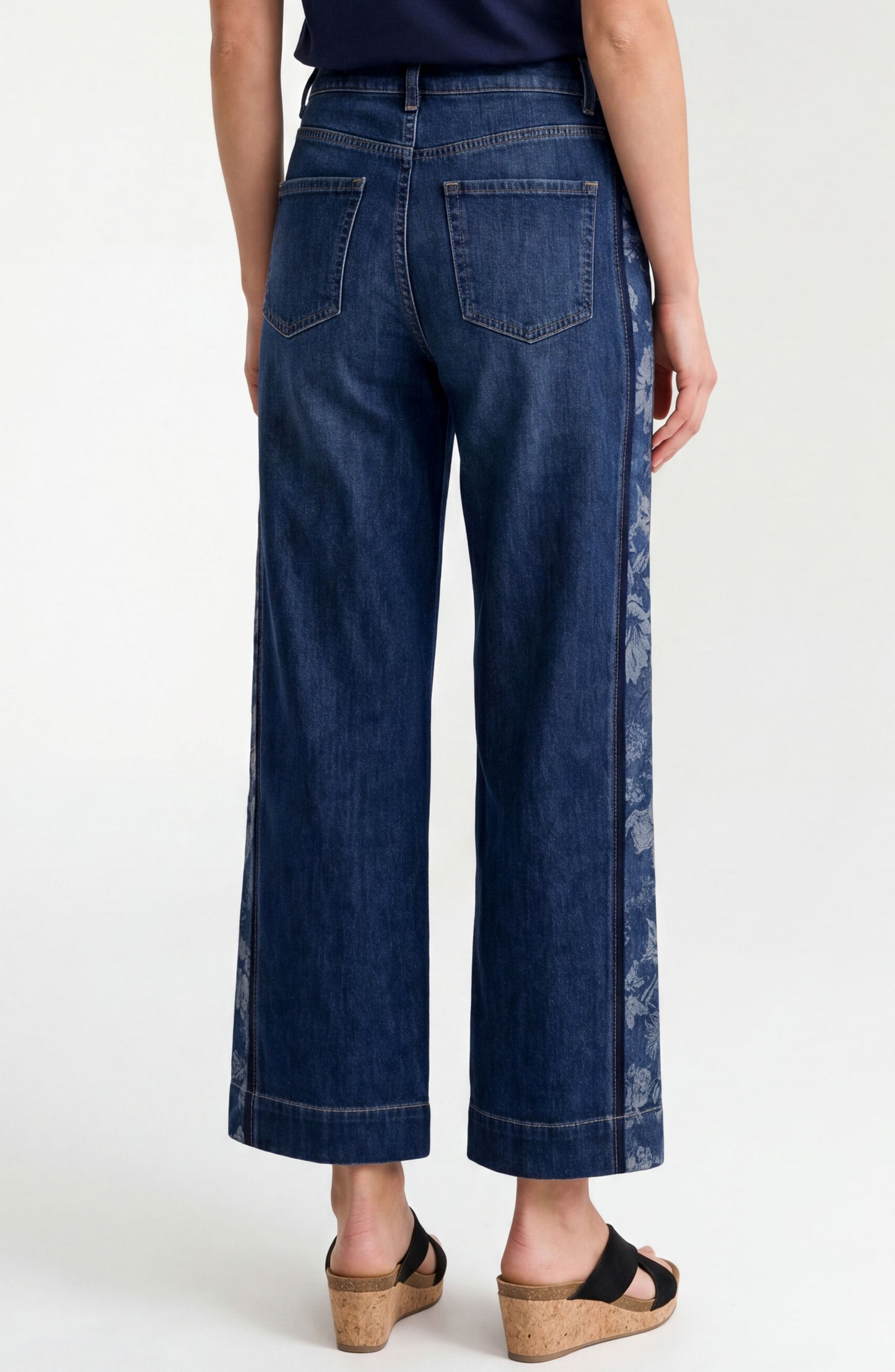 Jacquard Blocking Stride Wide Leg Jeans