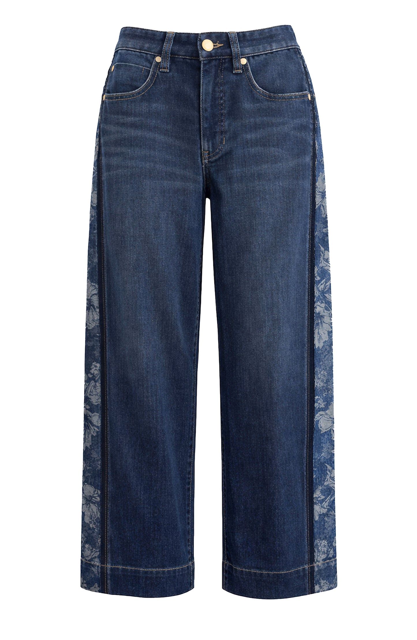 Jacquard Blocking Stride Wide Leg Jeans