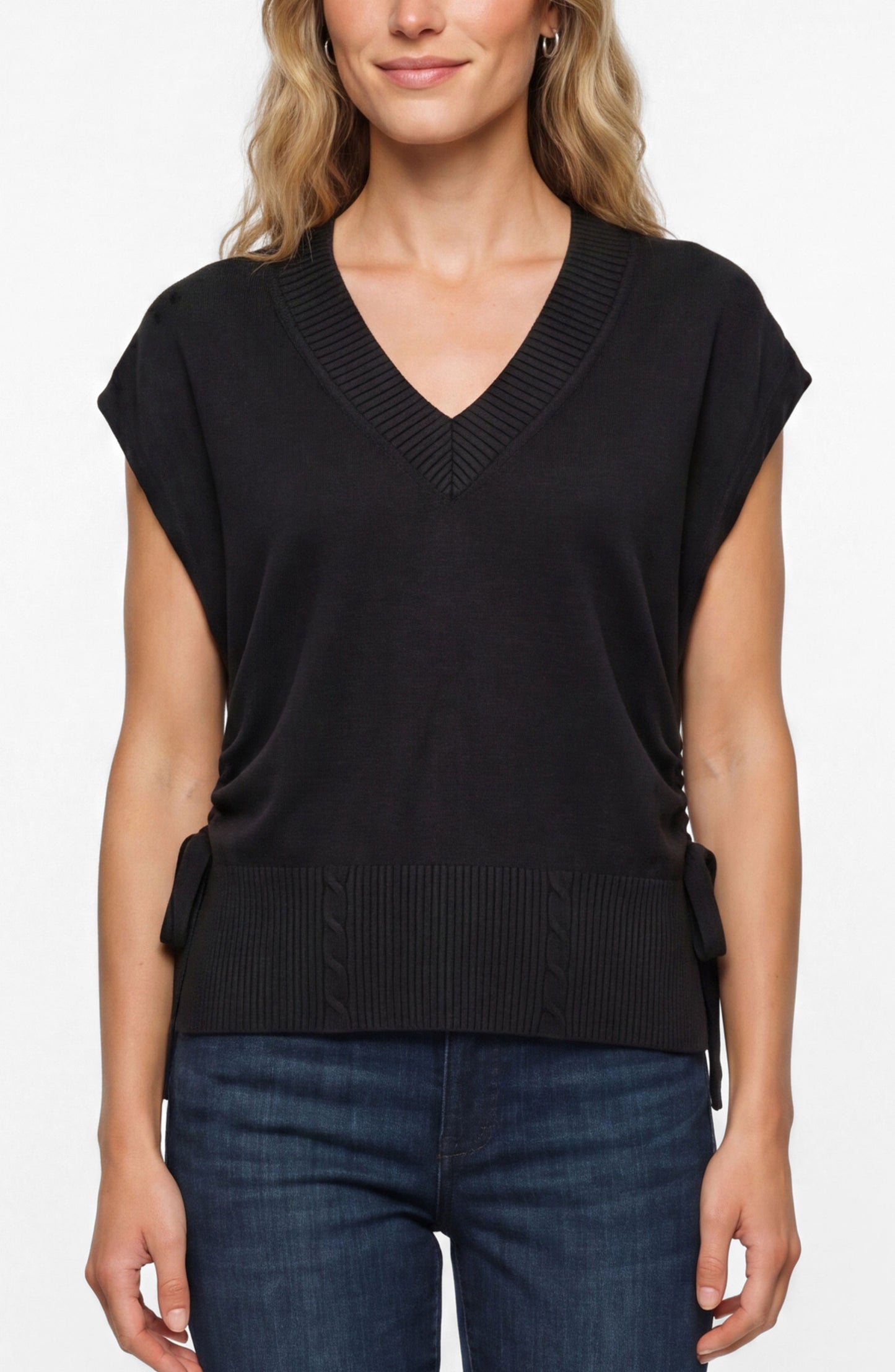 Vneck Dolman Popover Sweater with Ties