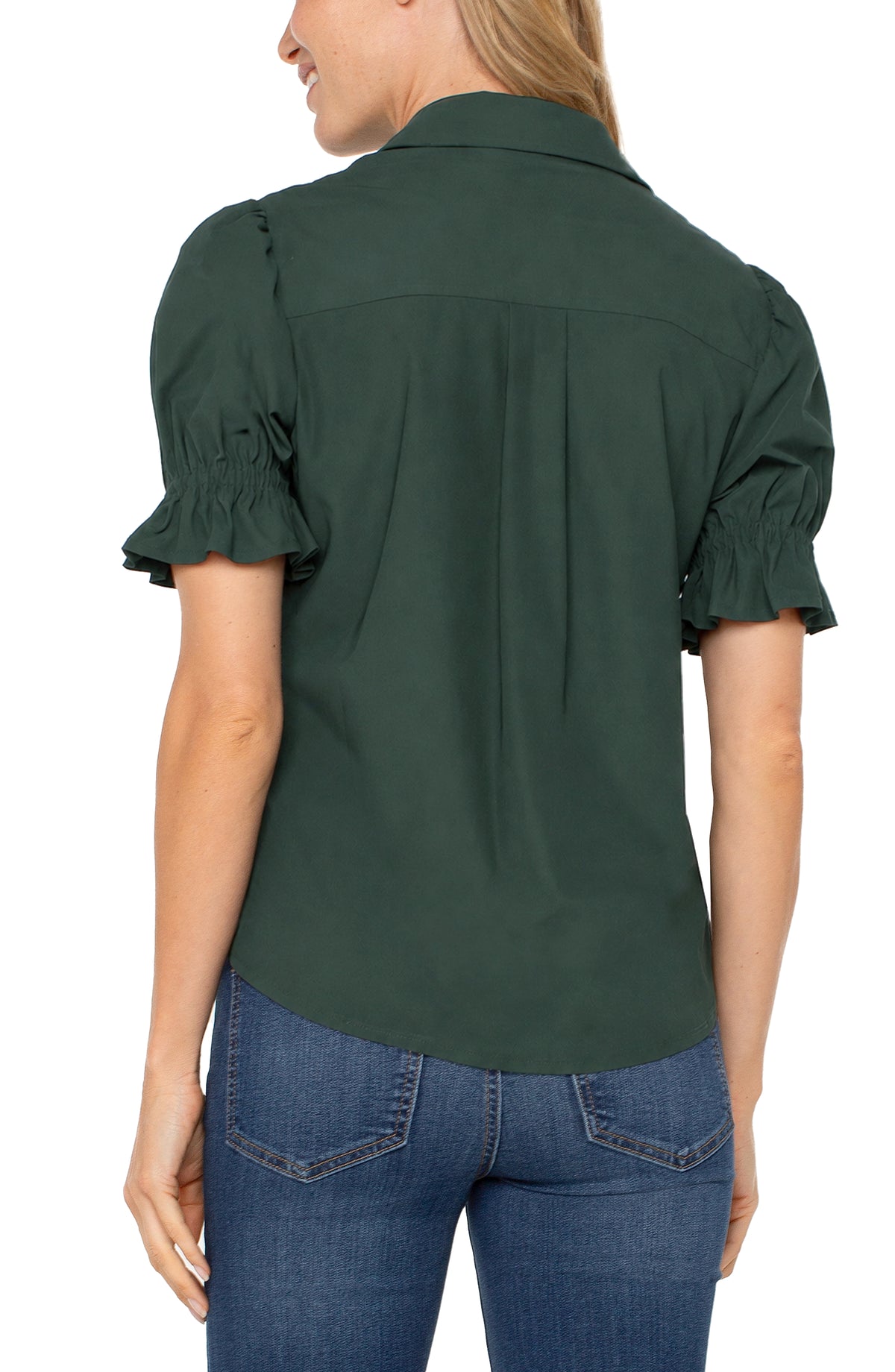 Elbow Puff Sleeve Snap Front Shirt