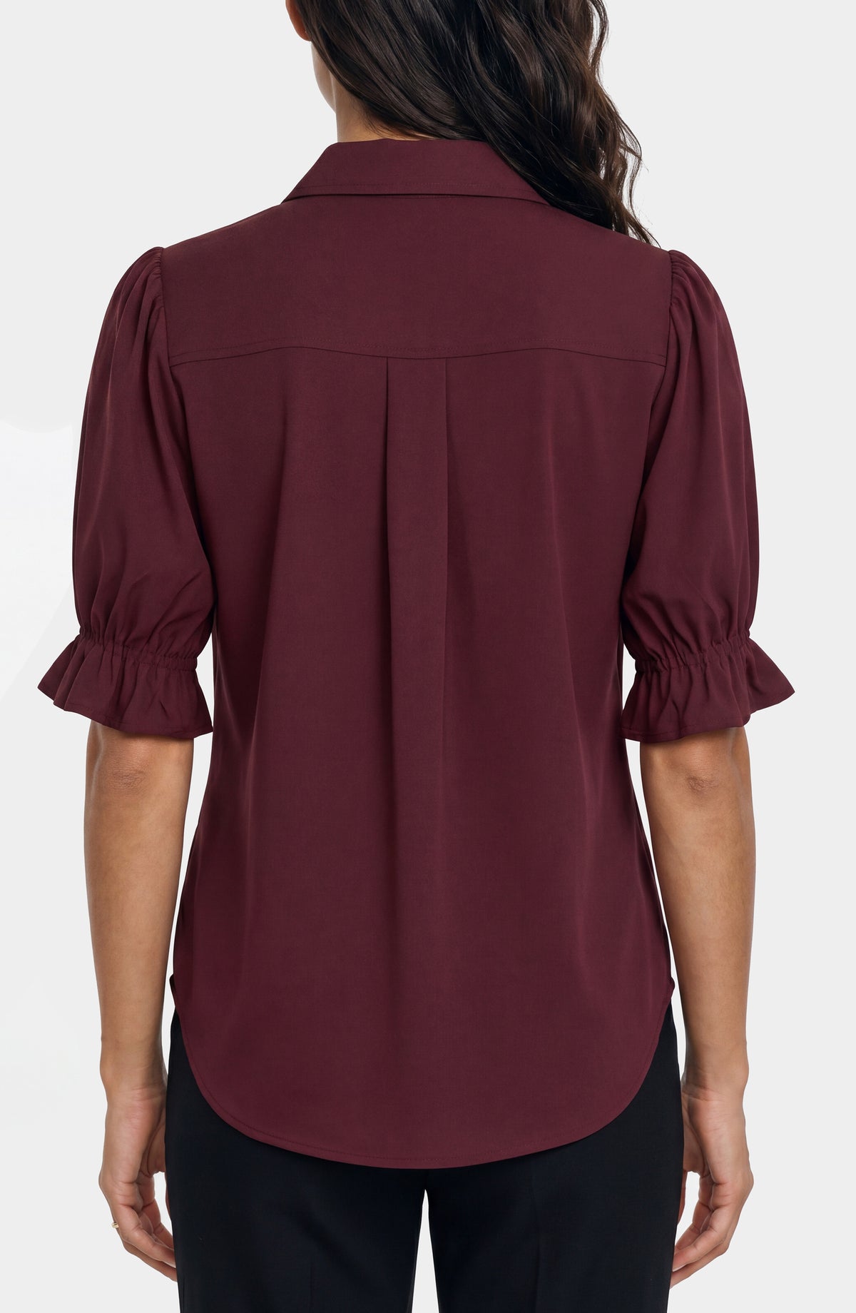 Elbow Puff Sleeve Snap Front Shirt