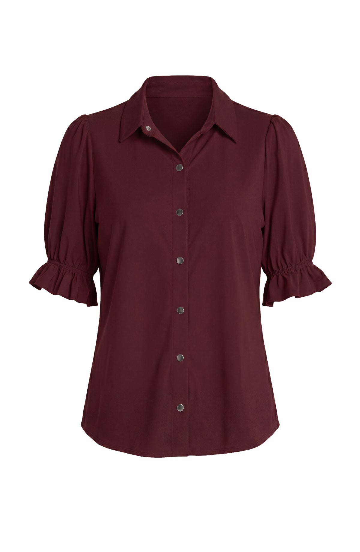 Elbow Puff Sleeve Snap Front Shirt