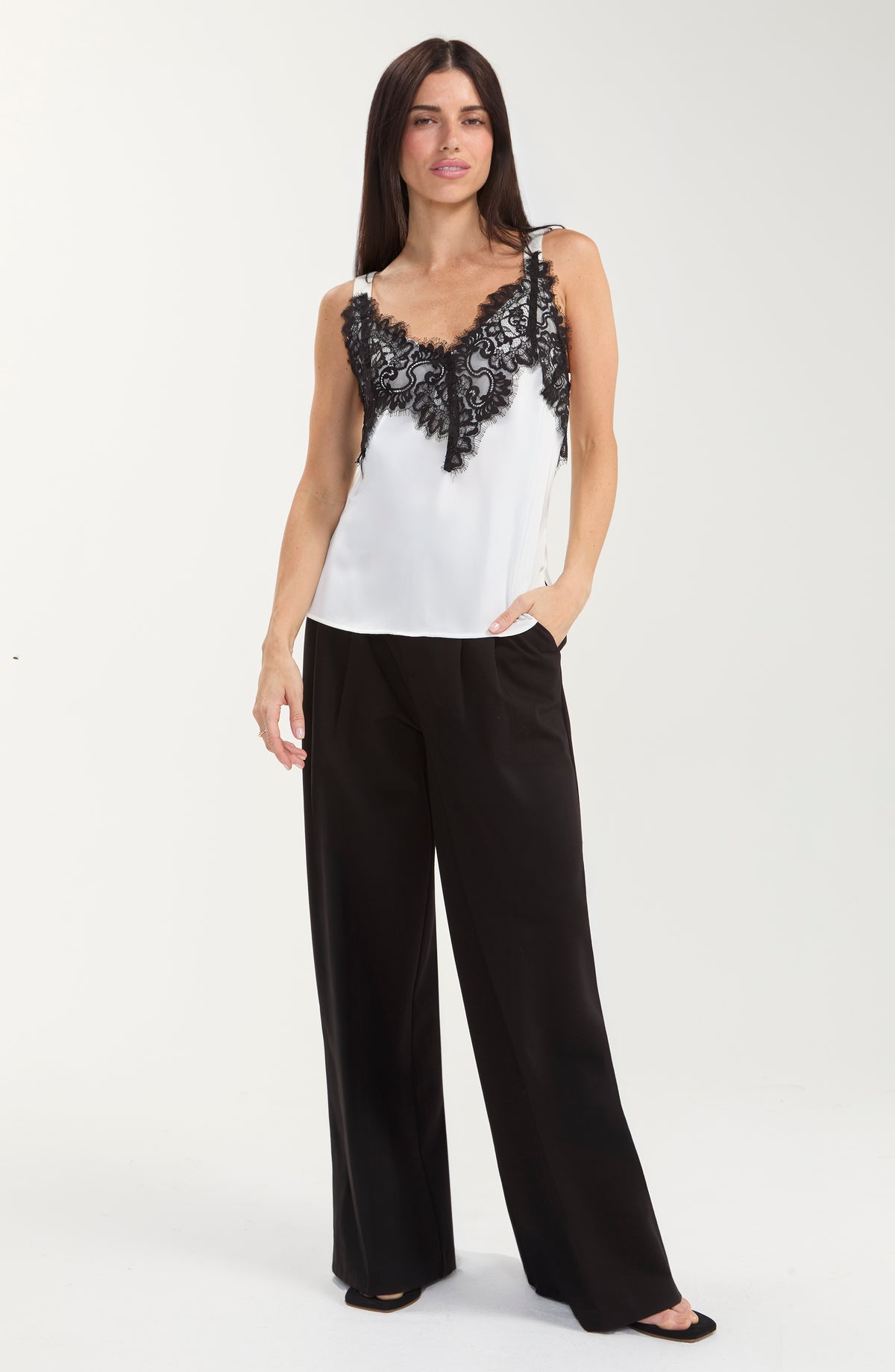 Sleeveless Woven Top with Lace