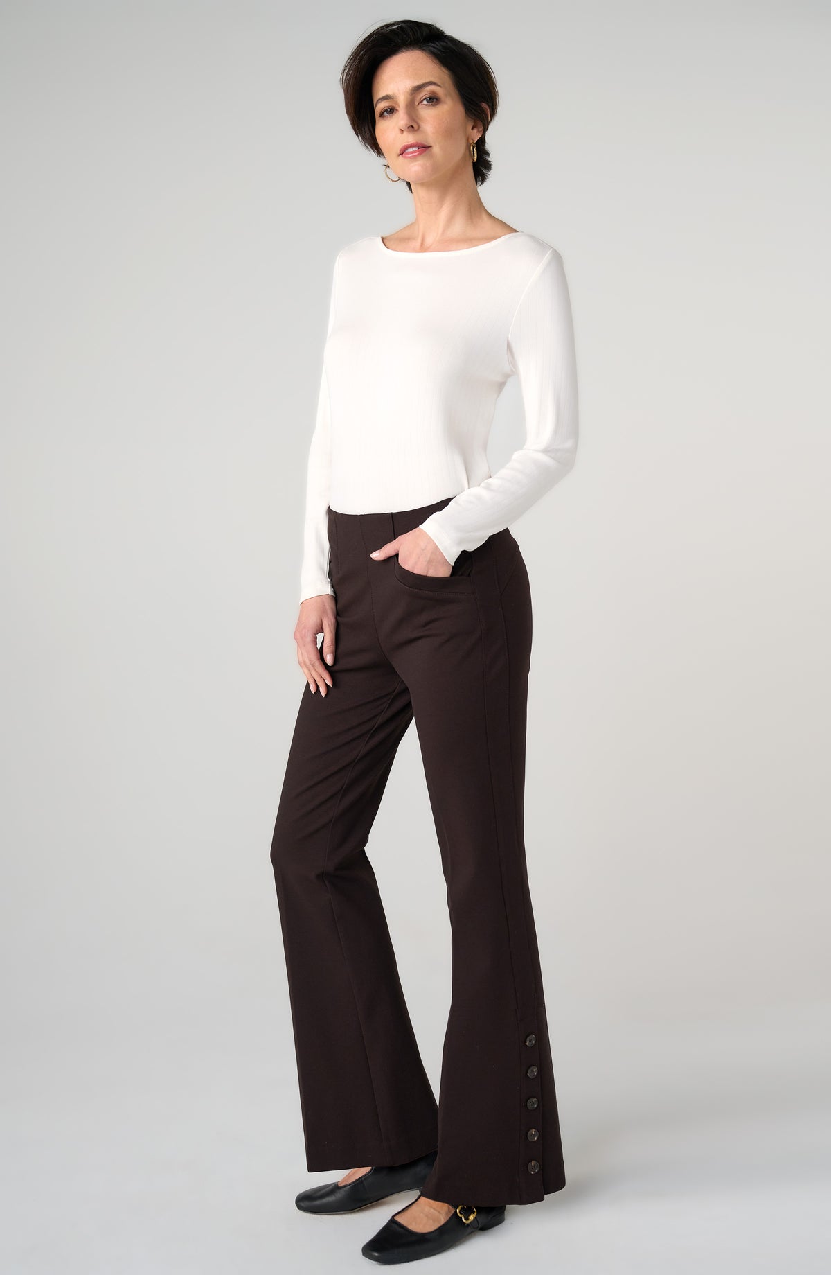 Brown Stella Pull-on Flare with Buttons