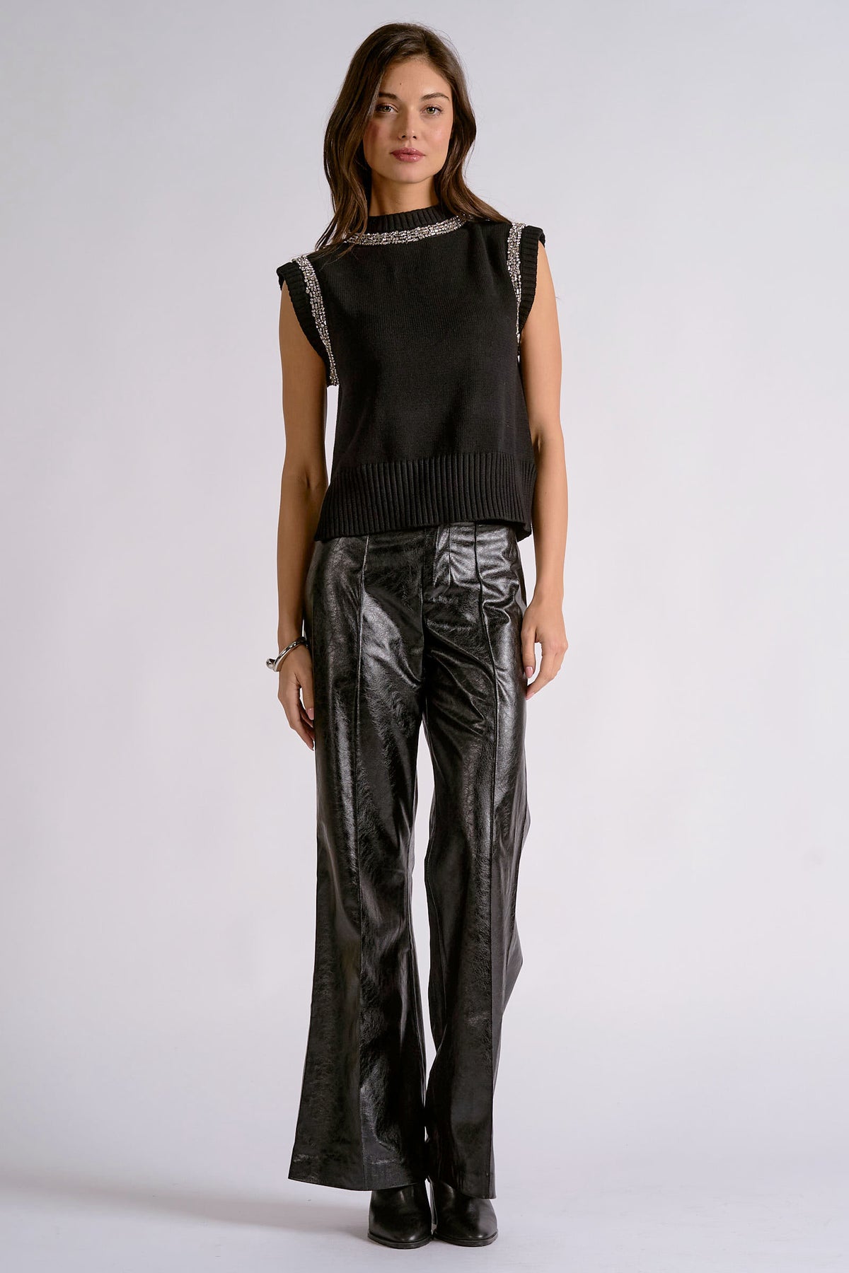 Sleeveless Sweater with Rhinestones