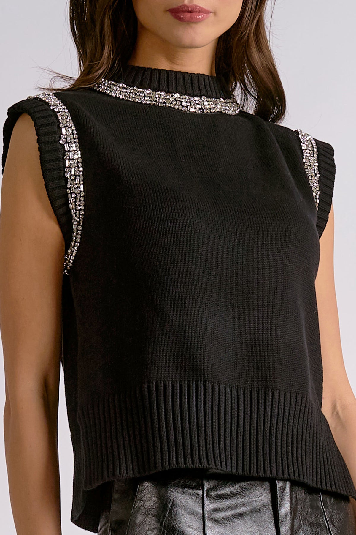 Sleeveless Sweater with Rhinestones