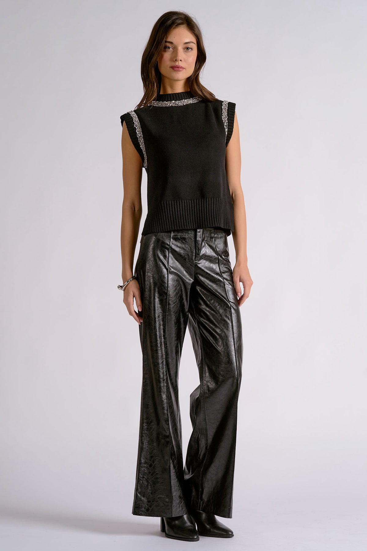Sleeveless Sweater with Rhinestones