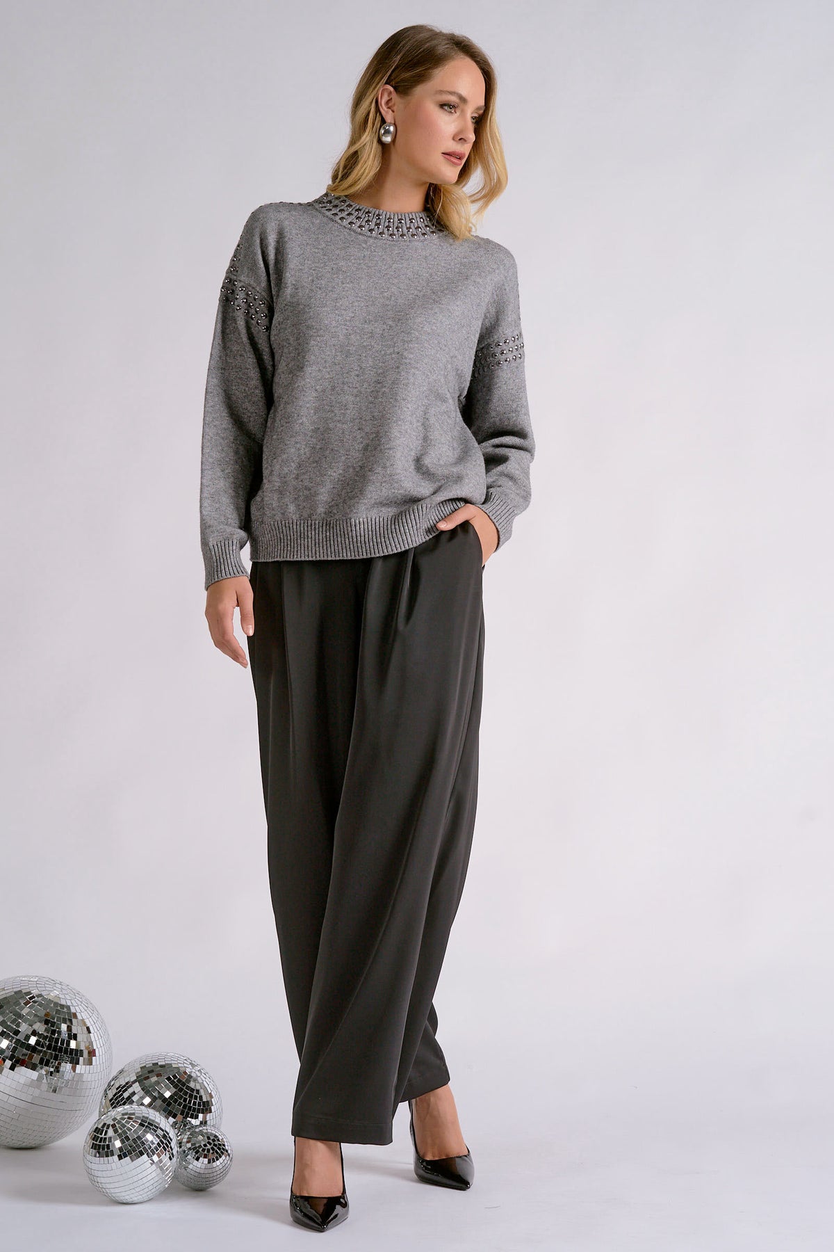 Gray Stud Sweater