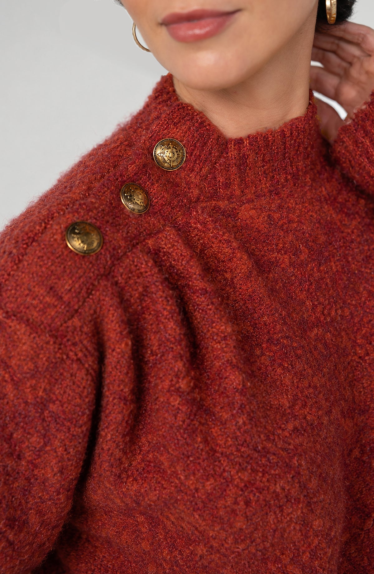 Mock Neck Sweater with Buttons