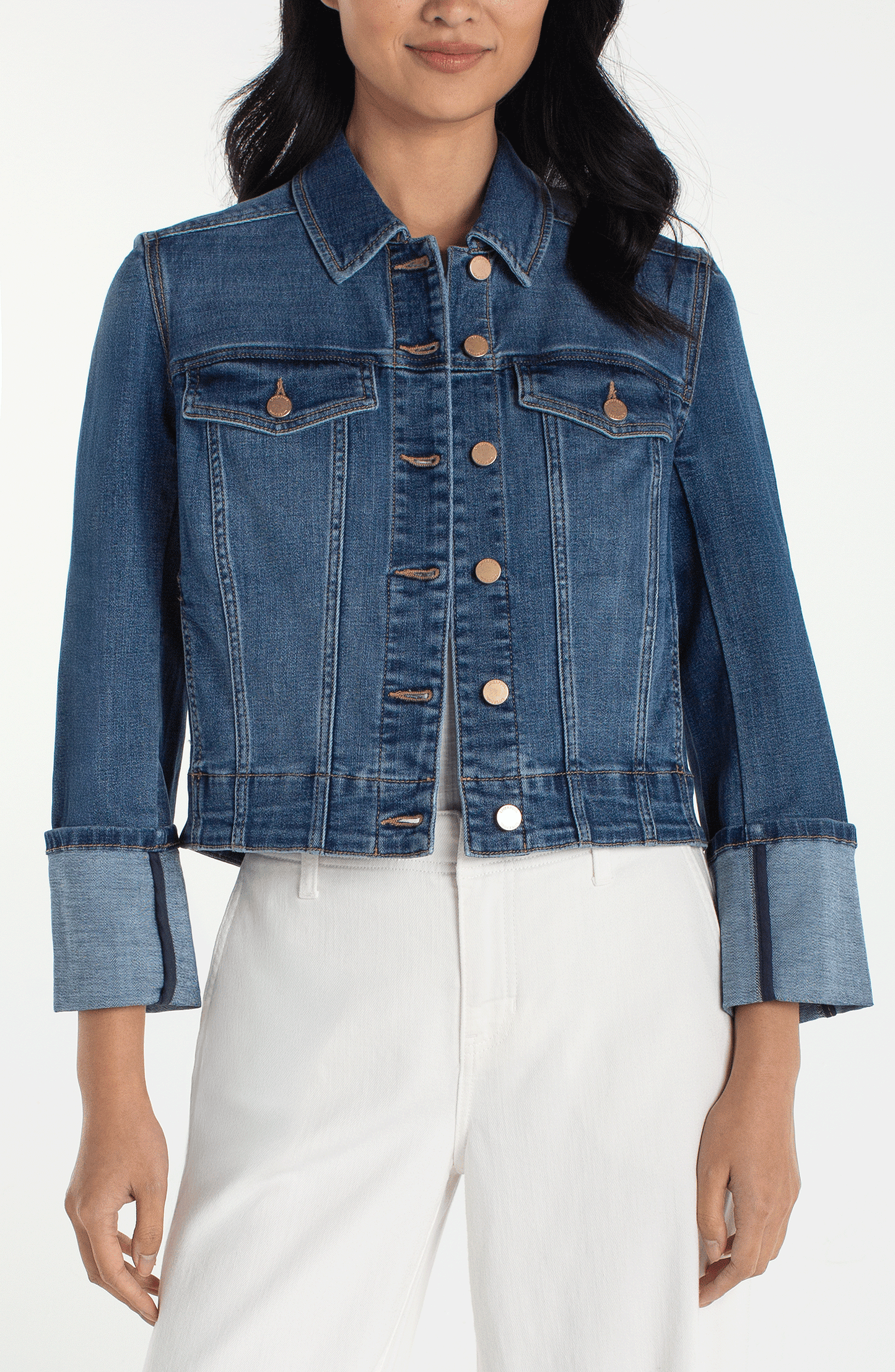 Bracelet length high cuff trucker jacket