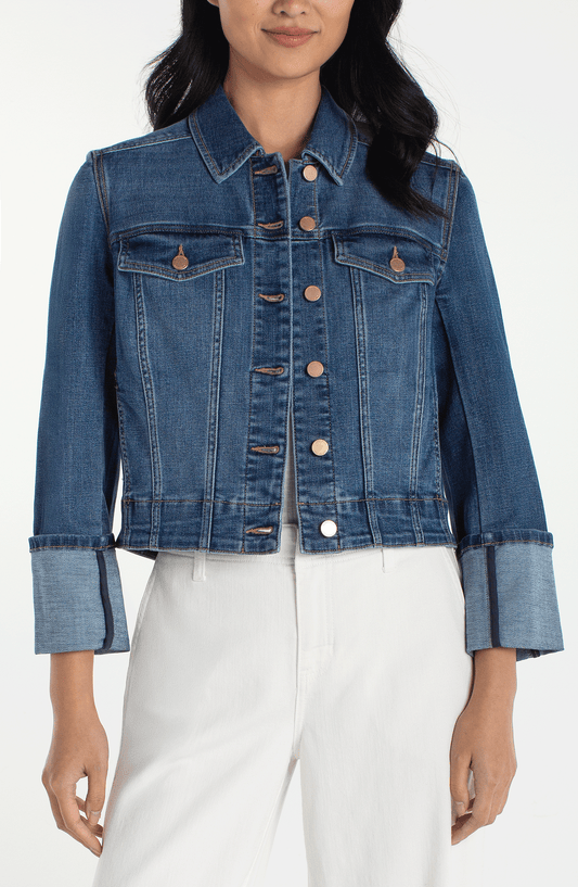Bracelet length high cuff trucker jacket
