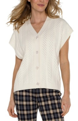 Sleeveless cardi button front sweater vest