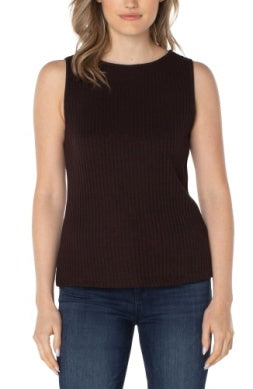 Sleeveless boat neck rib knit top