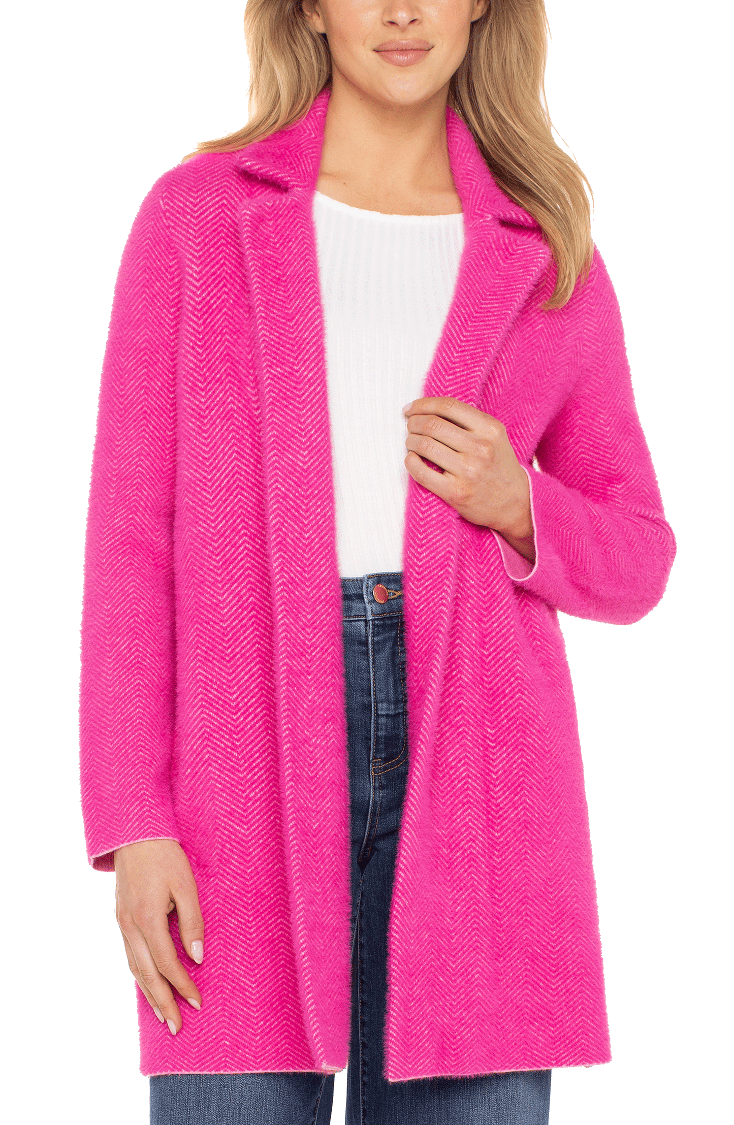 Hot Pink Open Front Sweater Coat