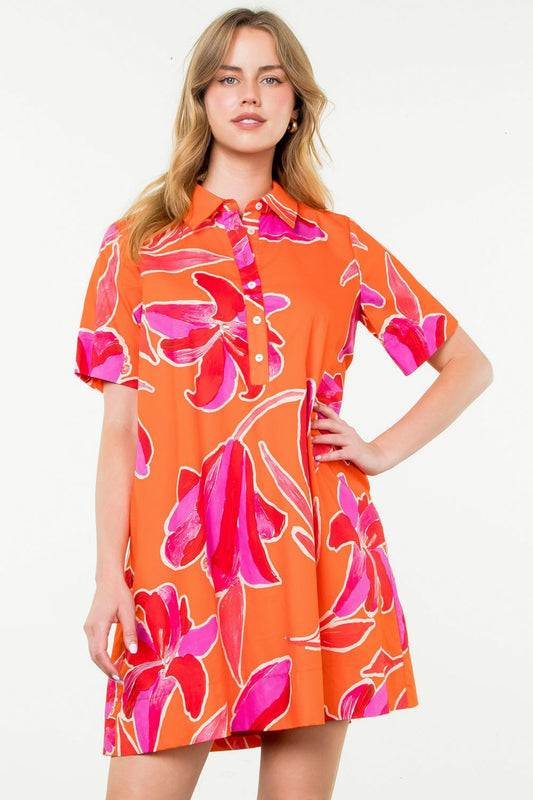 Short Sleeve Flower Print Dress