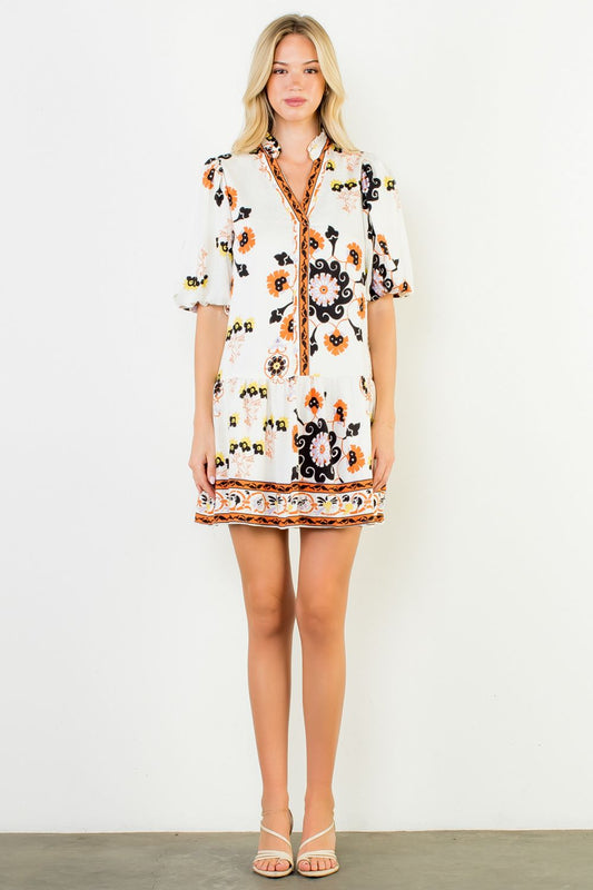 White and Rust Floral Dress