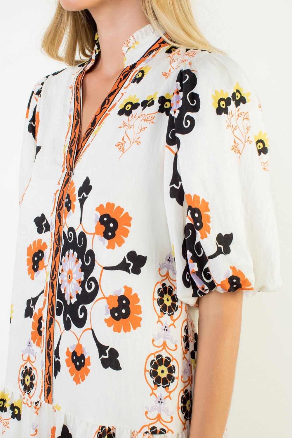 White and Rust Floral Dress