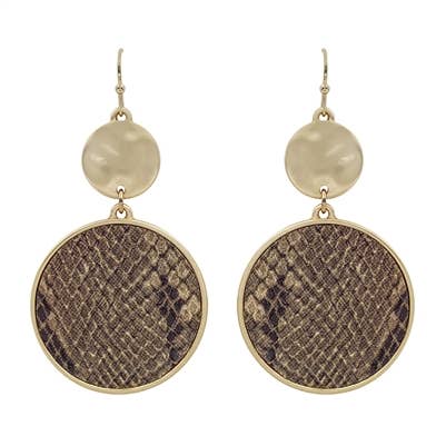Snake Print and Gold Circle 2" Earring