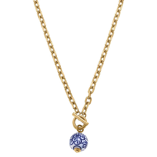 Marchesa Chinoiserie T-Bar Necklace in Blue & White