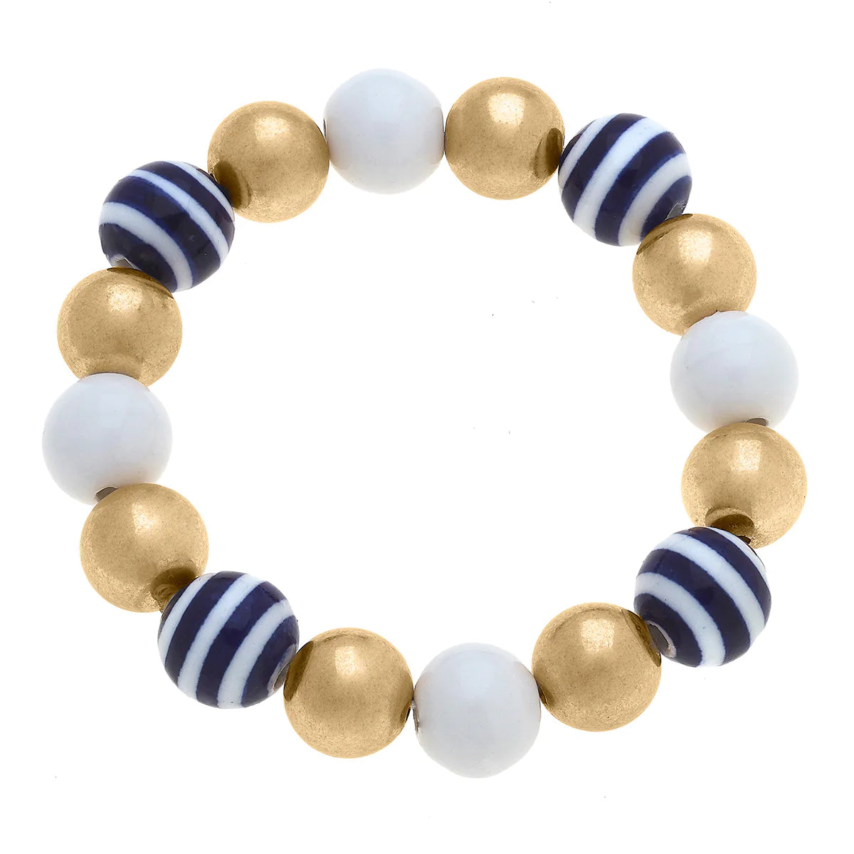 Ruby Nautical Ceramic Ball Bead Stretch Bracelet in Navy & White