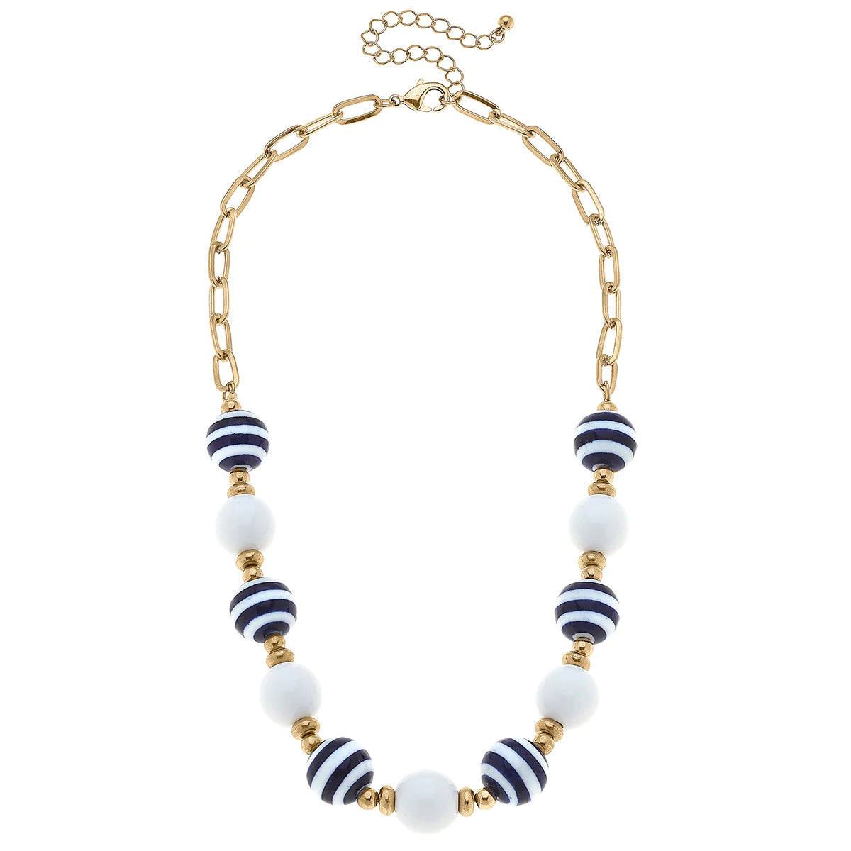 Jade Nautical Ball Bead Chain Link Necklace in Navy & White
