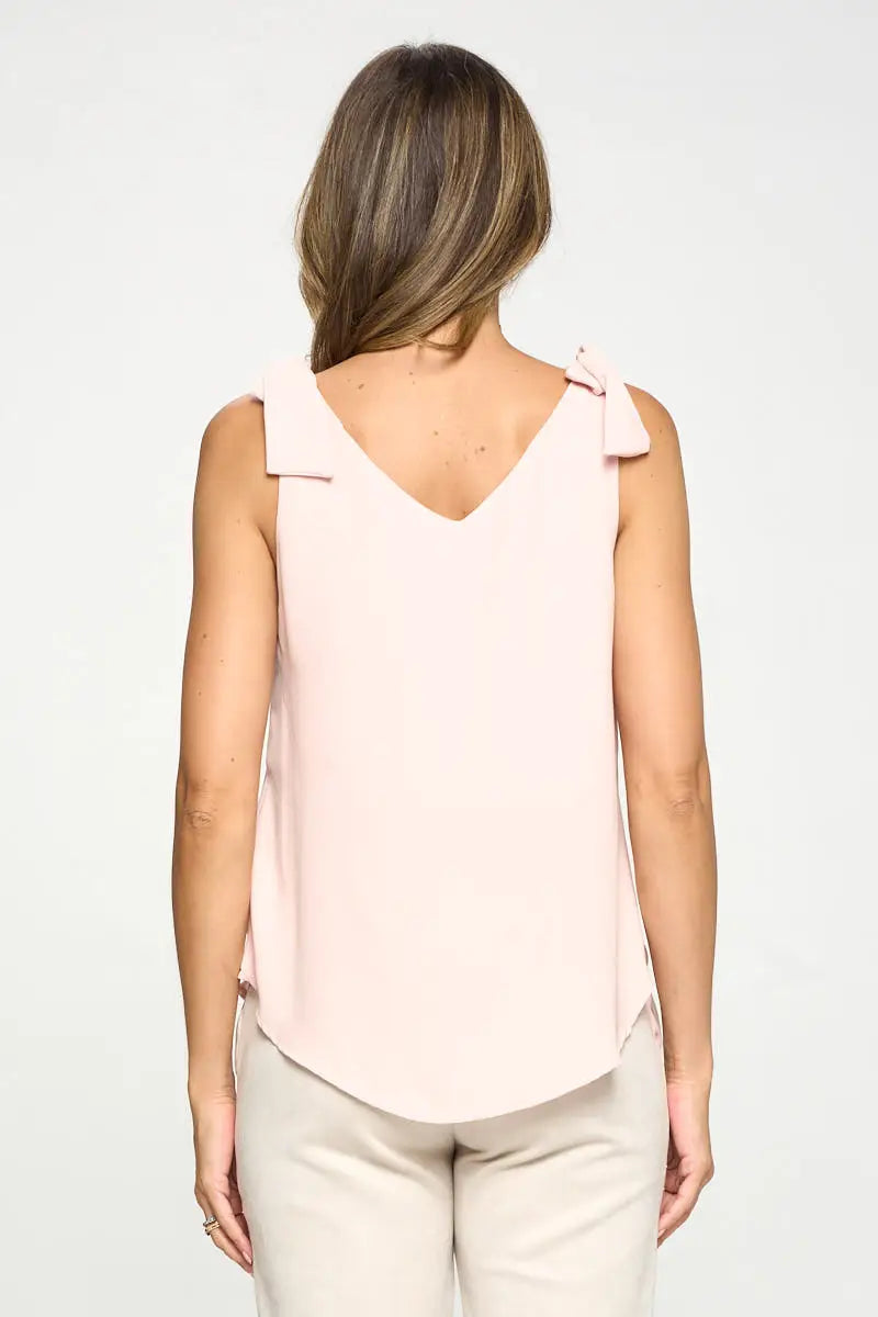 Solid V neck Top with Bow Strap