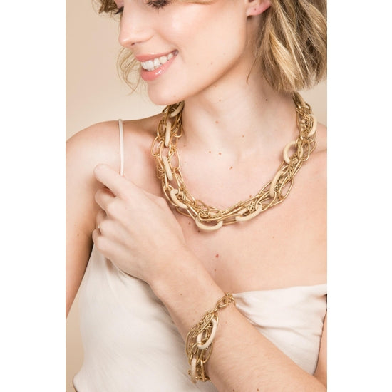Nava Wood Chain Gold Link Necklace With Adjustable Chain