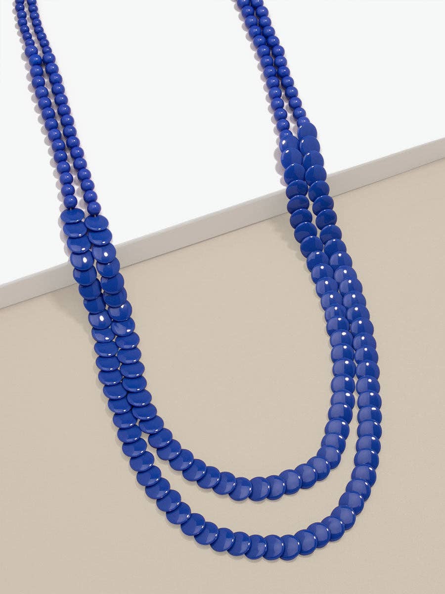 Beaded Layered Long Necklace Blue