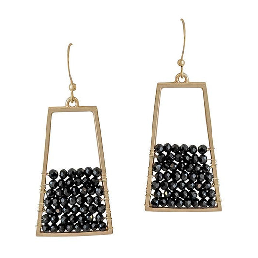 Black Crystal and Gold Geometric 1.75" Earring