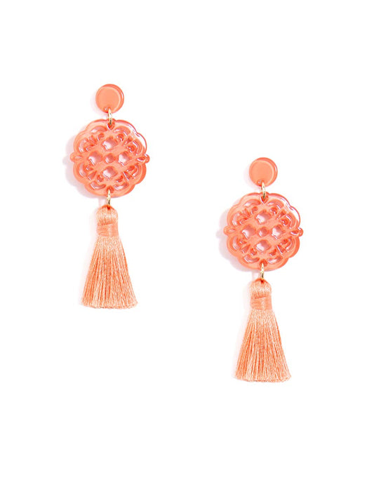 Allure Resin Acrylic and Tassel Drop Earring Orange