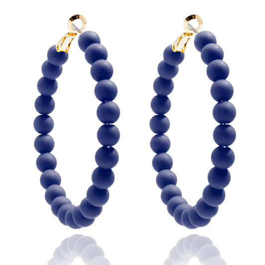 Matte Beaded Hoop Earring Navy Blue