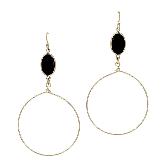 Dalmatian Natural Stone with Gold Hoop Earring