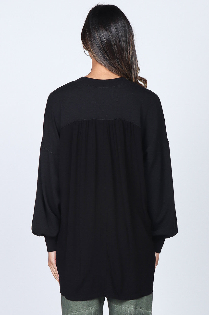 French Terry V-Neck Tunic Woven Back