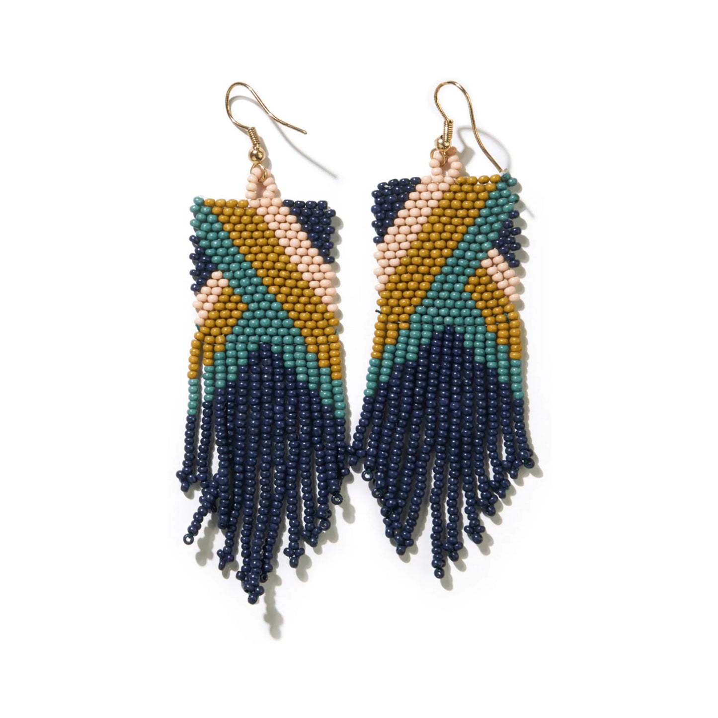 Navy Citron Teal Stripe Angles Earring
