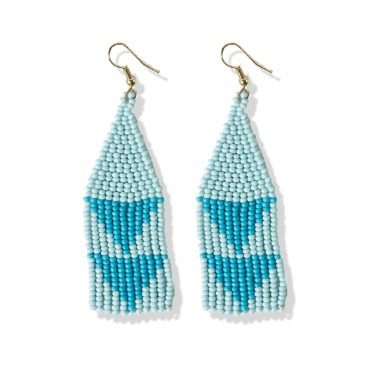 Lennon Two Color Triangles Beaded Fringe Earrings Light Blue