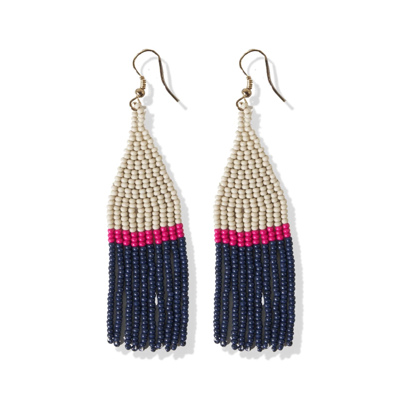 Navy Ivory With Hot Pink Stripe Small Triangle Earring